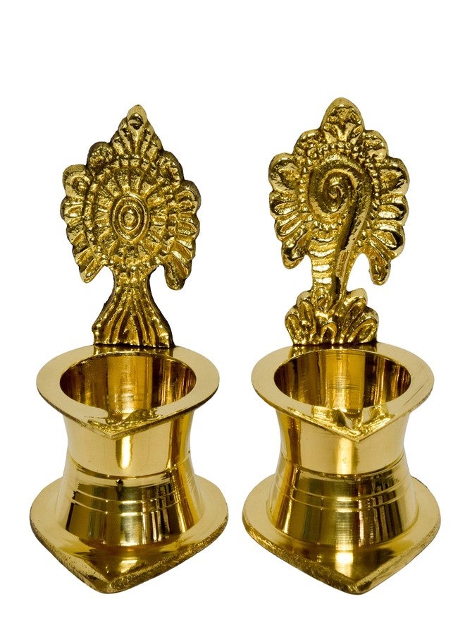 Bhimonee Decor ديكور بيموني | دياس نحاسية لبوجا مجموعة من 2 | مجموعة شانكو شاكرا كاماكشي ديبالو النحاسية | مصنوع يدويًا في الهند | النحاس النقي | الأبعاد: 3 بوصات | 200 جرام لكل مجموعة | - Image 2